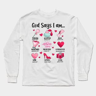 God Says I Am Mothers Day, Retro Mom, Christian Mother, Jesus Mom Long Sleeve T-Shirt